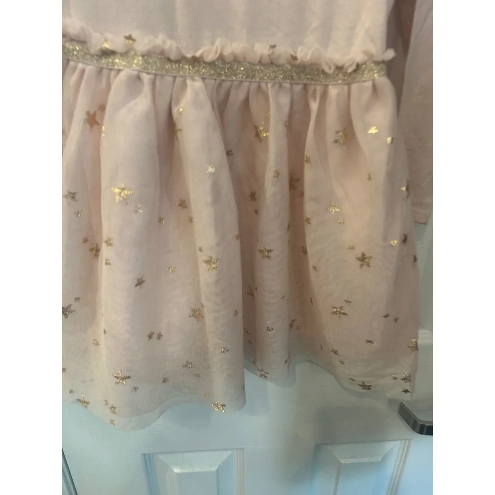 Cat & Jack Tutu Dress Pink Gold Star Ruffle Long Sleeve Girls 4T Party Holiday